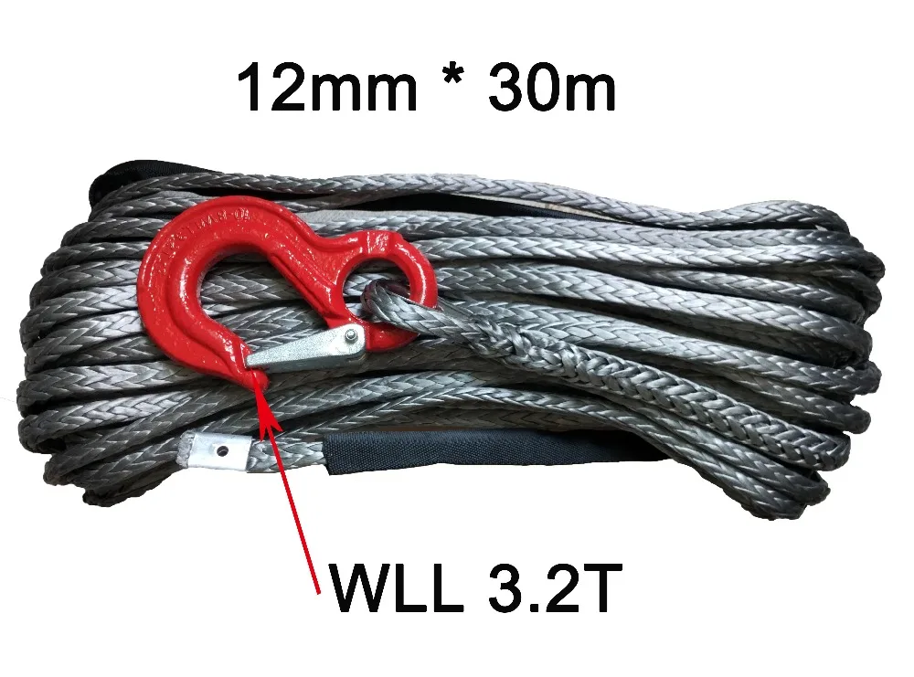 12 мм 30 м синтетический трос лебедки с крюком и фарватером