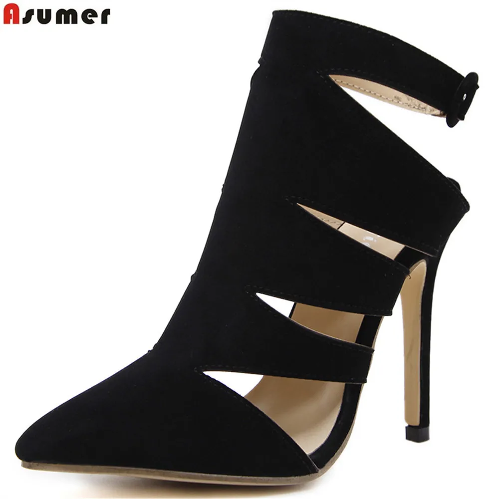 

ASUMER black pointed toe fashion spring autumn ladies shoes thin heel buckle prom shoes women high heels shoes
