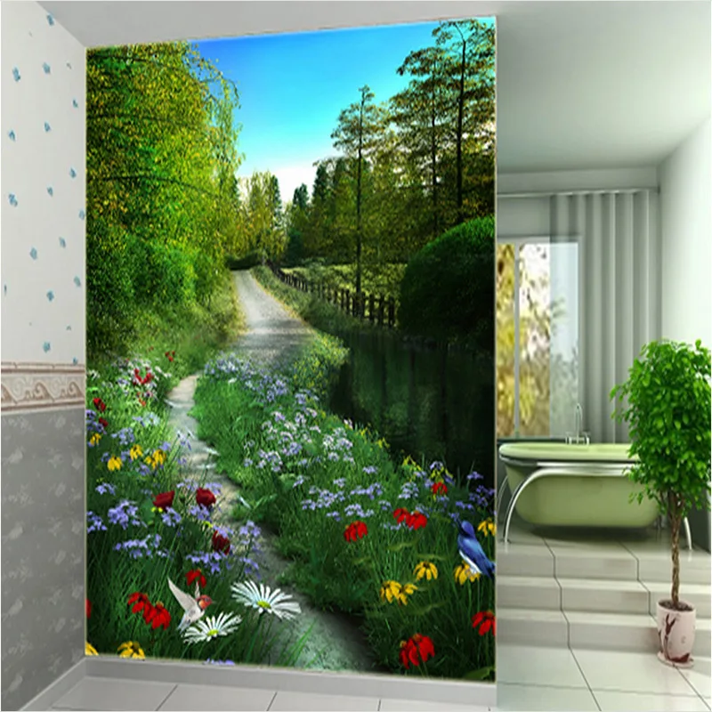 

Customized mural wallpaper 3D sense of sight Green Space expansion in the porch corridor enter hall for small room