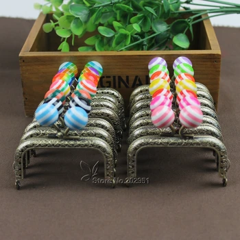 

20 pcs wholesale High Quality 7.5 CM Lollipop candy head bead square Metal Purse Frame clasp handle for DIY bag accessory