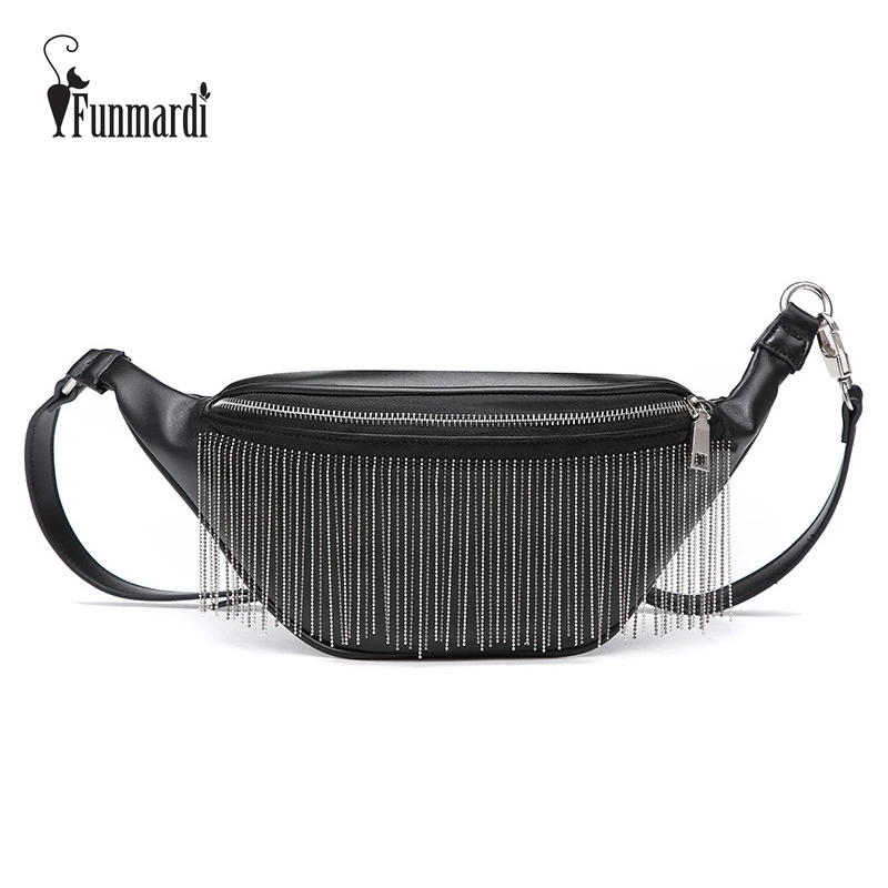 

FUNMARDI Luxury Metal Tassel PU Leather Fanny Packs Brand Design Waist Bag Trendy Chest Bag New Fashion Waist Packs WLHB1767