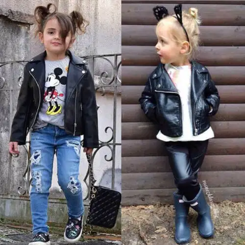 

Kids Leather Jackets Jacket Cool Baby Boys Girls Motorcycle Biker Coats Outwear Biker Coat Overcoat Black Winter