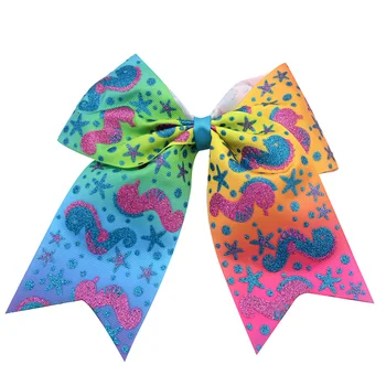 

10pcs new 7 inch rainbows Cheer Bows Colorful Elastic Hair Bands Grosgrain Ponytail Hair Bows For Kids Girls Hair Accessories