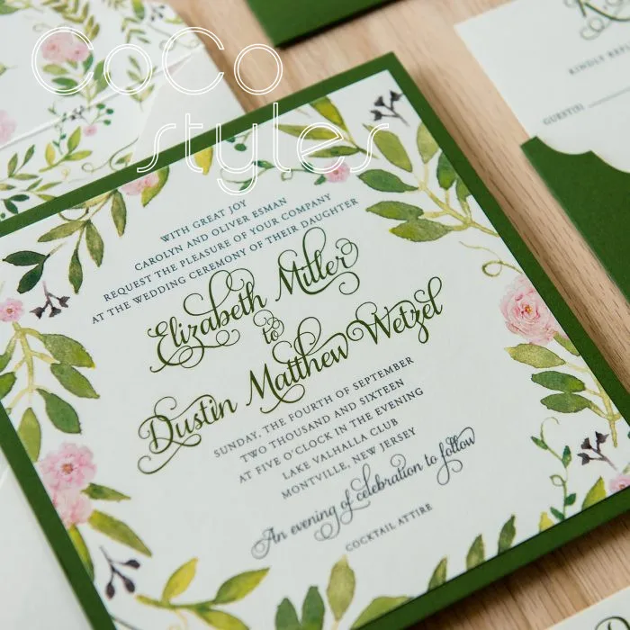  Cocostyles bespoke garden floral and greenery design invitation card set with colorful printing for - 32890568542