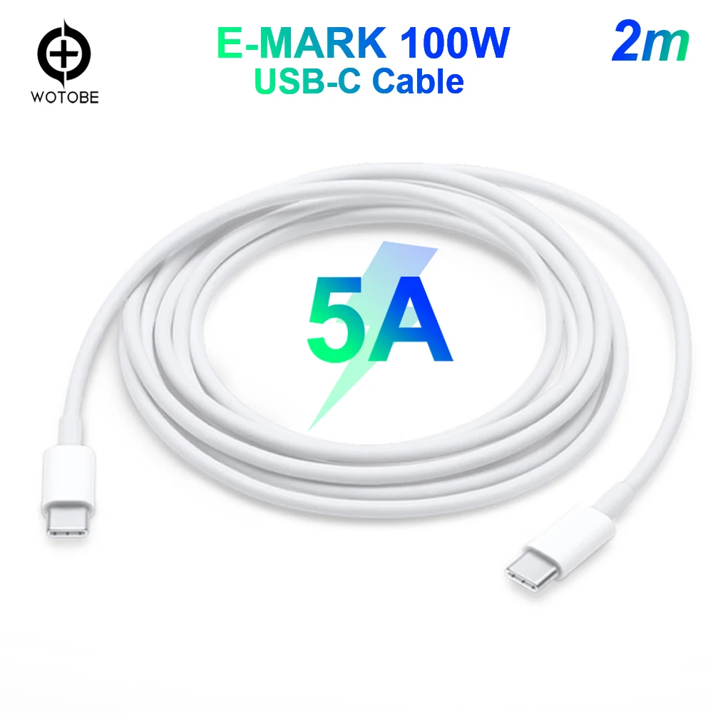 USB-C кабель для зарядки 2 м USB2.0 480 Мбит/с 5A E-MARK 100 Вт Быстрая зарядка подходит для MacBook и 29 Вт 30 Вт 61 Вт 87 Вт USB-C адаптер питания