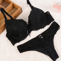 [Cheap]New 2019 Lace Embroidery Bra Set Women Plus Size Push Up Underwear Set Bra and Panty Set 32 34 36 38 ABC Cup For Female