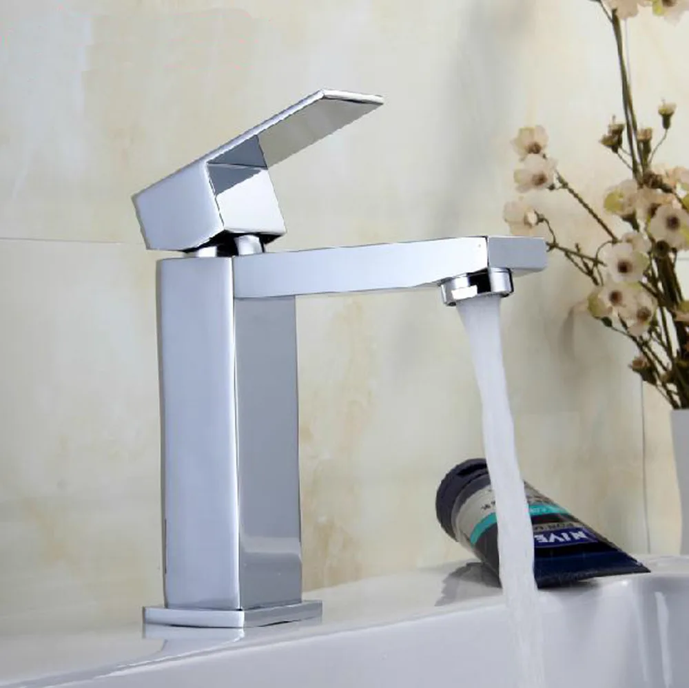 Homedec Square Waterfall Bathroom Sink Faucets Contemporary Chrome