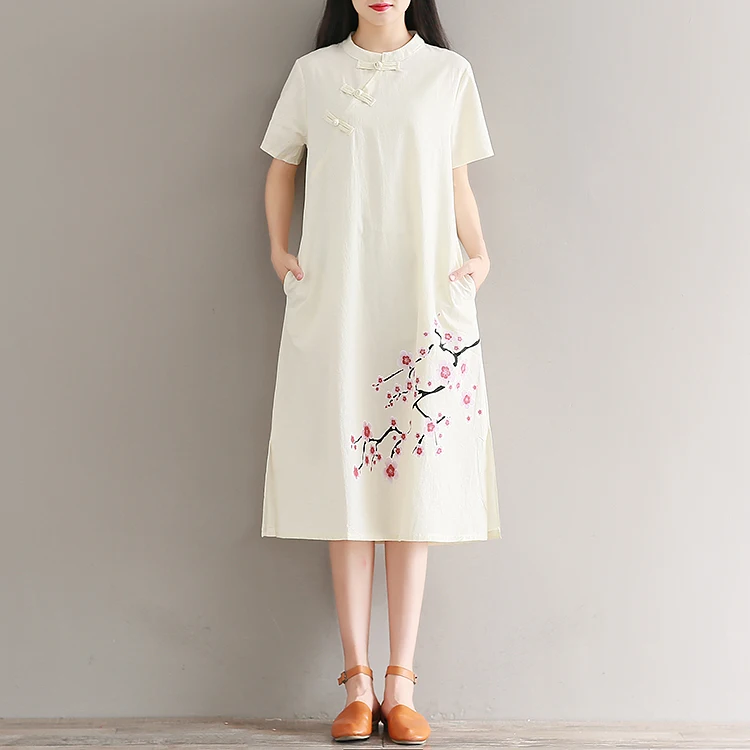 2019 Новое китайское традиционное платье женское атласное qipao цветок вышивка платье qipao Лен-шелк Vestidos Cheongsam Qipao