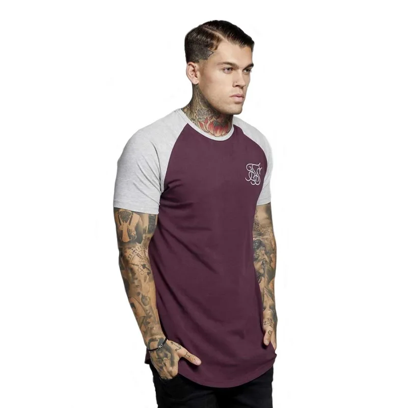 Брендовая мужская футболка из шелка и хлопка с круглым вырезом и короткими рукавами, модная мужская одежда в стиле хип-хоп - Цвет: Бургундия