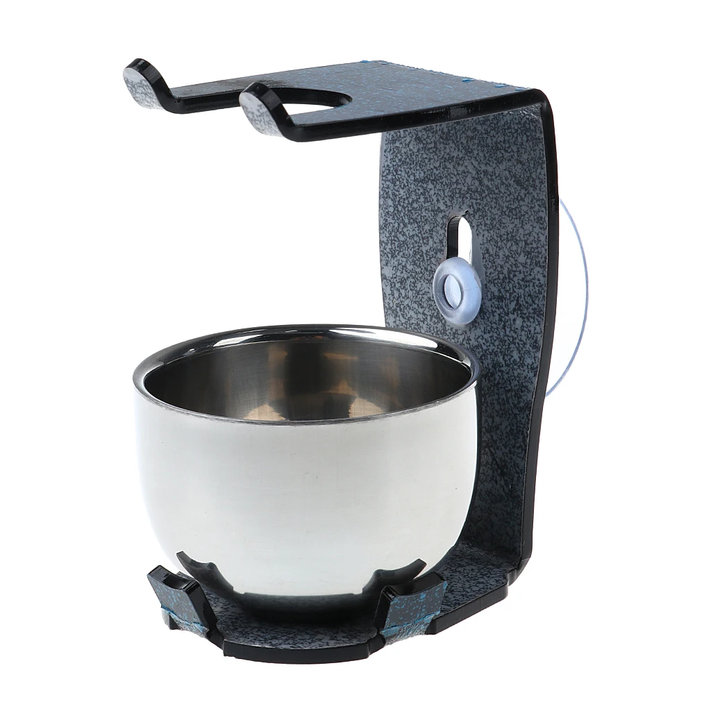 Stability Suction Acrylic Stand Safety Male Shaver Holder Kit + Stainless Steel Shaving Soap Bowl Shave Cup Set