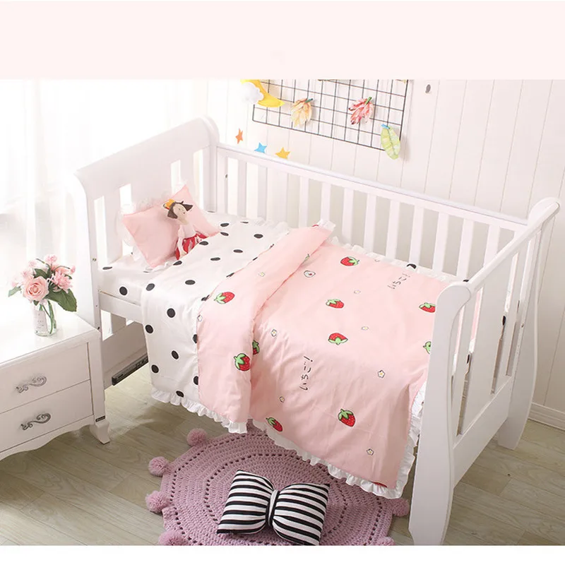 3 шт. Детские Постельное белье хлопок узор Розовый кроватки принцессы из хлопка для новорожденных Постельное белье Детская кровать Стёганое одеяло крышка плоский лист Подушка