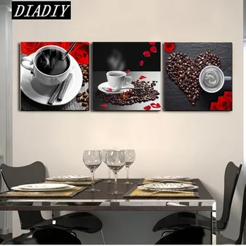 

canvas painting cross stitch 5D diamond painting coffee diy diamond embroidery European city mosaic of rhinestones set triptych