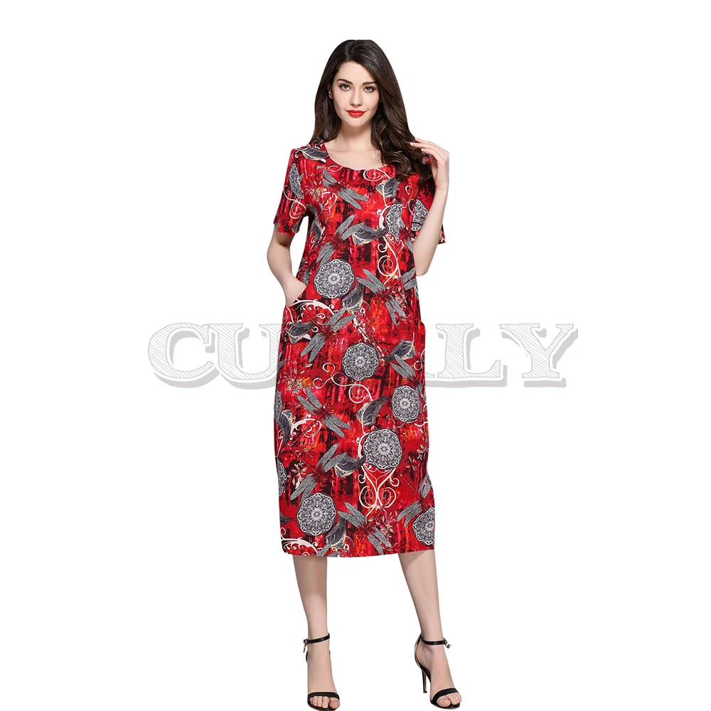 Ameision Women Vintage party Dress Loose Fit Dragonfly Print Scoop Collar Casual Elegant Dresses Spring Summer Vestidos | Женская одежда