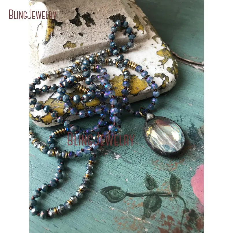 

Bohemian Glam Blue Purple Crystals Rondelles Beads Necklace Versatile Jewelry Artisan Crystal Pendant Necklace NM18445