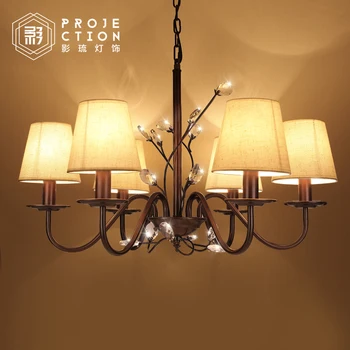 

American country wrought iron antique bronze branches pendant lamp
