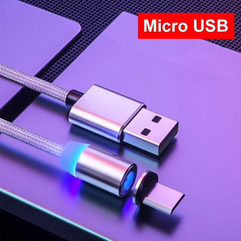 Ro mi chw Быстрая зарядка Магнитный mi cro usb type C кабель для Xiao mi Red mi Note 7 mi A2 быстрое зарядное устройство кабель для iPhone 7 8 Plus X XR - Цвет: Silver Micro USB