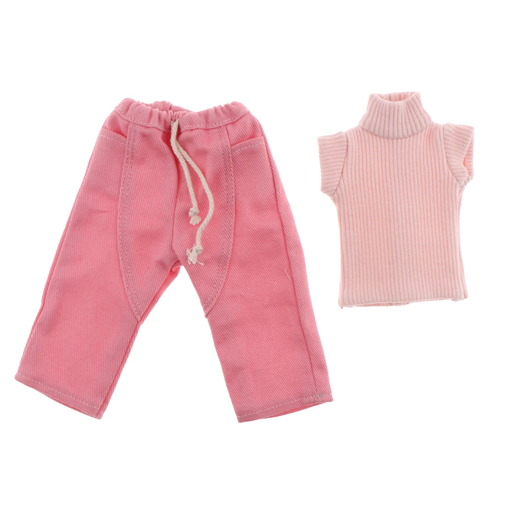 

1/6 BJD Mini Sleeveless Sweater & Loose Patchwork Jeans Pants Pink for 12inch Girls Doll Changing Decoration
