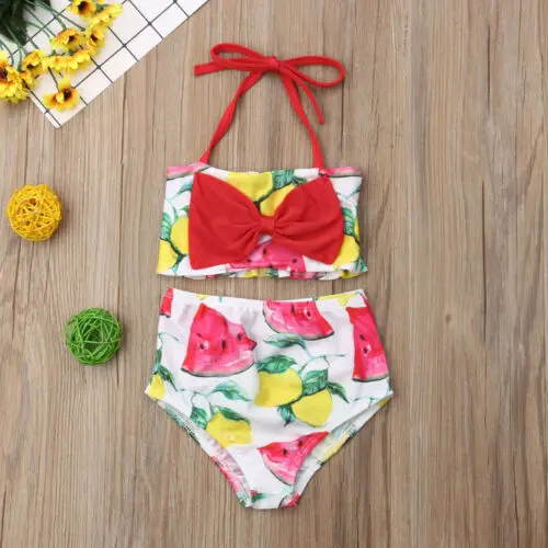 

Kids Swimwear Two-Piece Set Baby Girls Toddler Summer Bowknot Swimsuit Swimwear Beachwear Watermelon Bikini Set