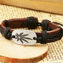 Модные женские винтажные плетеные браслеты ручной работы из кленового листа, мужские кожаные браслеты для женщин, ювелирные аксессуары