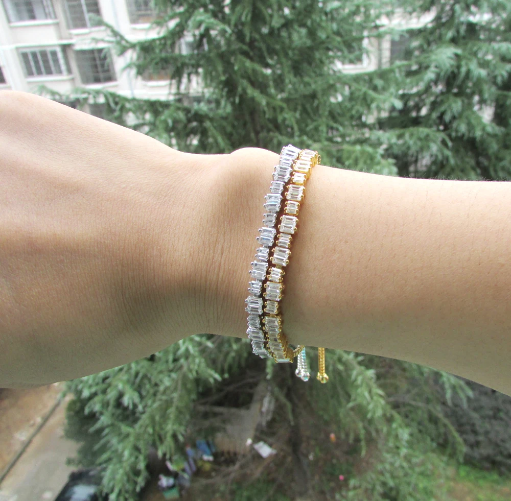 

2017 factory promotion sparking bling AAA princess cut cubic zirconia link chain tennis cz bracelet