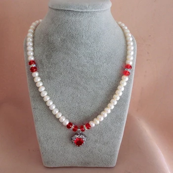 

JoursNeige New Fashion Womens Natural Fresh Water Pearl Necklaces 8-9mm with Four Light Crystal Pendant Jewelry Gift
