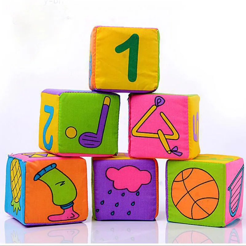 6 шт./компл. Детские игрушки Плюшевые блок тканевый куб строительных блоков Погремушки Мягкие колокольчик куб звук Игрушки для раннего развития детей - Цвет: 1 set