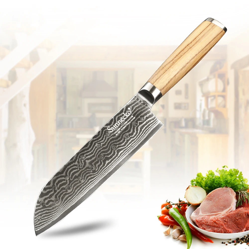 Нож шеф повара SUNNECKO Santoku японские острые лезвия из дамасской стали VG10 7 дюймов