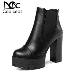 Coolcept/Размеры 33-43, женские полусапожки на высоком каблуке, Женская однотонная эластичная обувь на толстом каблуке и платформе, botas, зимняя