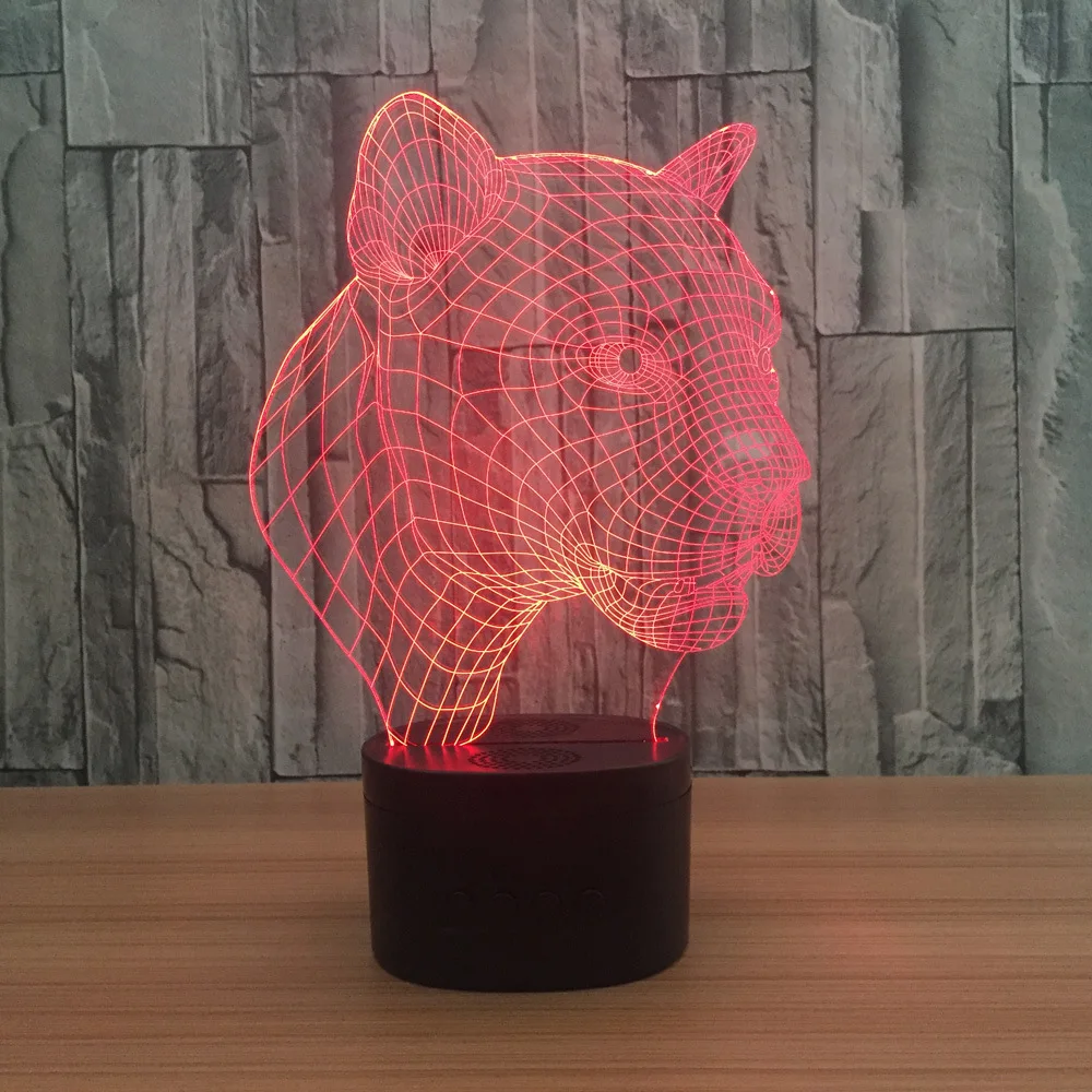 

Colorful Leopard Head 3D Stereo Vision Night Light Speaker Bluetooth Player Animal Shape Bedroom Bedside Desktop Nightlight Lamp