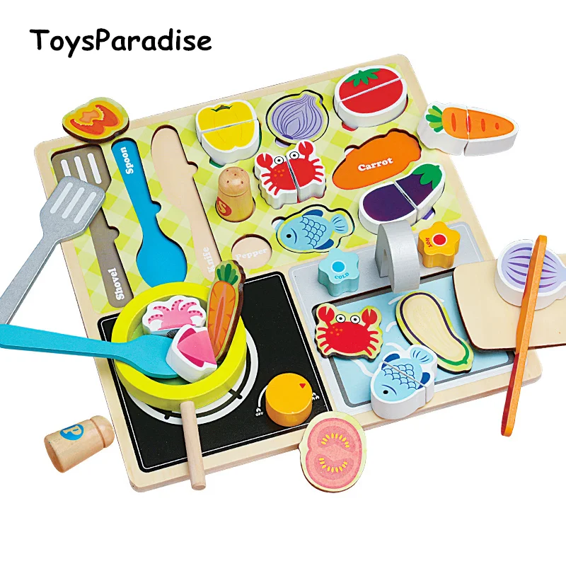 Детские игрушки для моделирования фруктов/барбекю/супермаркета, набор деревянных игрушек для детей, кухонные игрушки для детей, развивающий подарок
