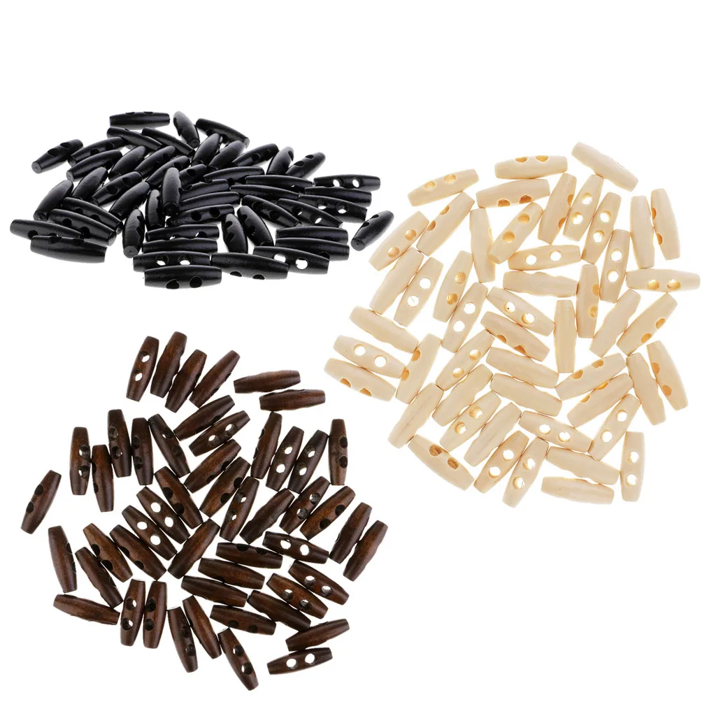 50Pcs Wooden Toggle Buttons 2 Horn Buckle Garment Sewing Accessories Duffle Coat Overcoat Fastener