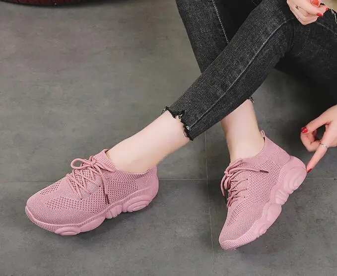 Mhysa/Новинка года; женские кроссовки; Модные дышащие розовые женские туфли с сеткой; удобная женская обувь на плоской подошве; светильник; L234