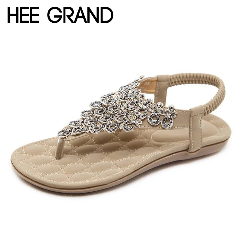 

HEE GRAND Rhinestone Decoration 2018 Women Fashion Sandals Soft Bottom Flat with Vacation Beach Sandals Size 35-40 XWZ4635