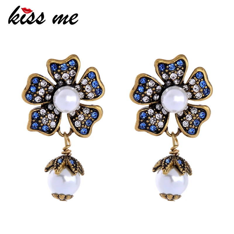 

KISS ME Women Flower Earrings 2019 New Zinc Alloy Imitation Pearl Rhinestone Drop Earrings Fashion Jewelry Brincos