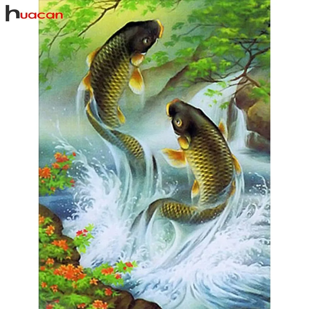 

HUACAN Diamond Mosaic Animals 5D DIY Embroidery Diamond Painting Fishing Full Drill Resin Decor Home Painting Rhinestones