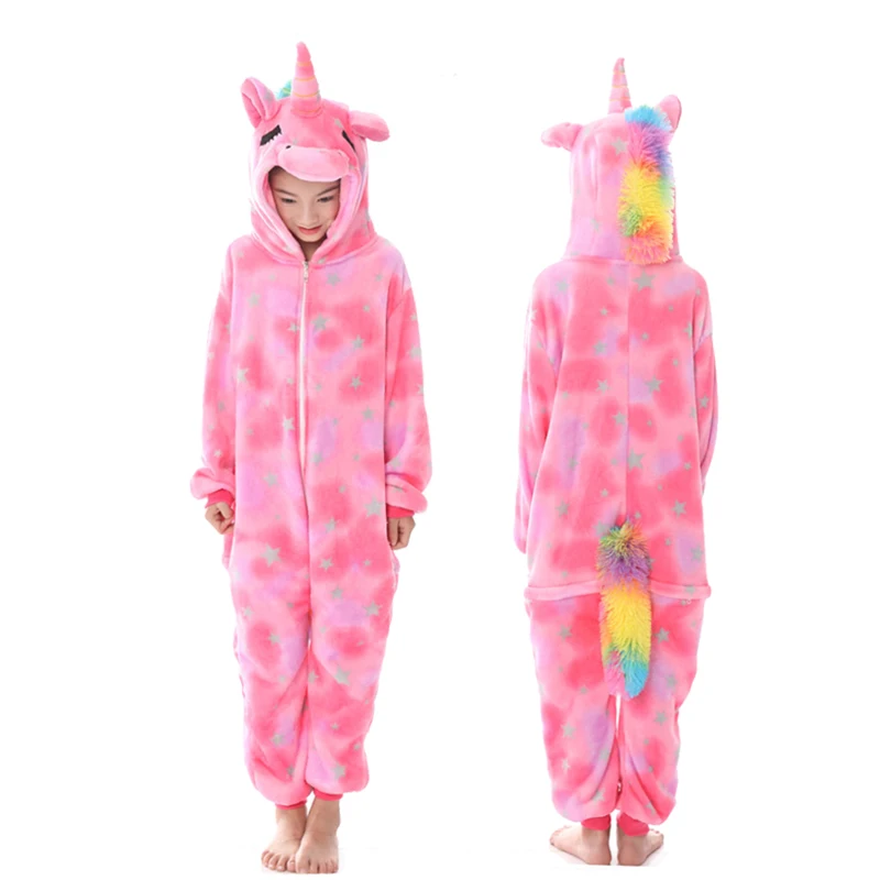 Kigurumi Onesie/Детские пижамы, пижамы с единорогом для мальчиков и девочек, зимние пижамы с животными, детская одежда для сна, Комбинезоны для подростков 4, 6, 8, 10 лет