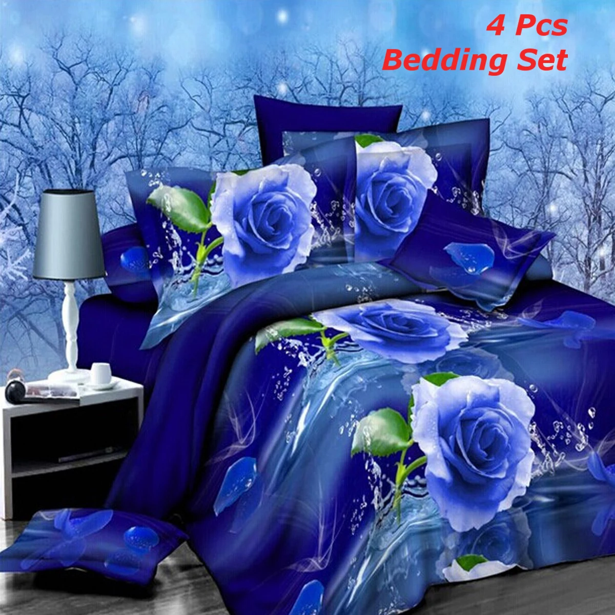 

4Pcs 3D Printing Rose Bedding Set Luxury Quilt Cover Pillowcases Pillow Cover Bed Sheets Queen Size Bedclothes Bed Set