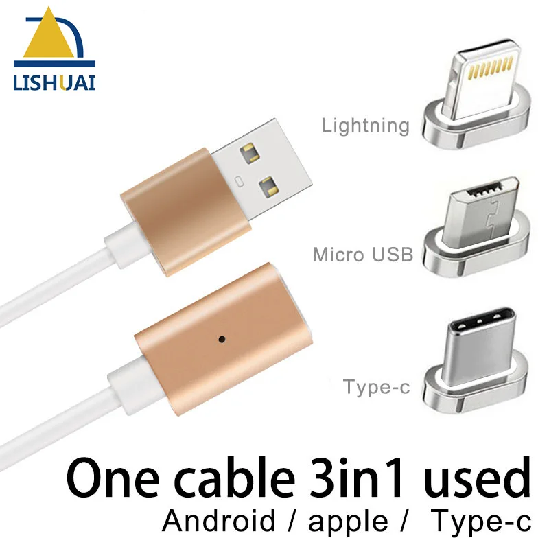 

Magnetic USB Charger Cable Adapter Magnetic Cable Fast Charging for Apple iPhone/Micro-USB/Type-C 3in1 Used