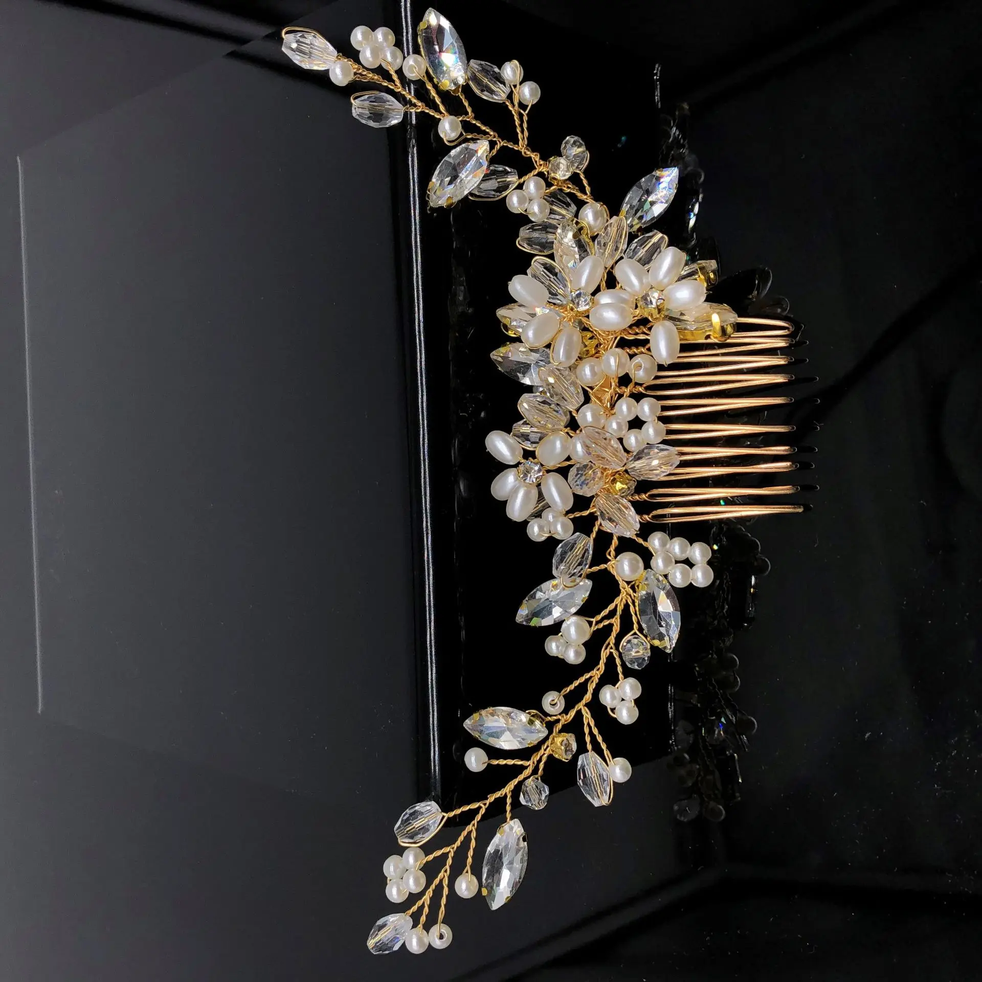 Le Liin золотой свадебный гребень для волос из жемчуга украшения для волос серебряное свадебное украшение Хрустальная расческа для волос невесты