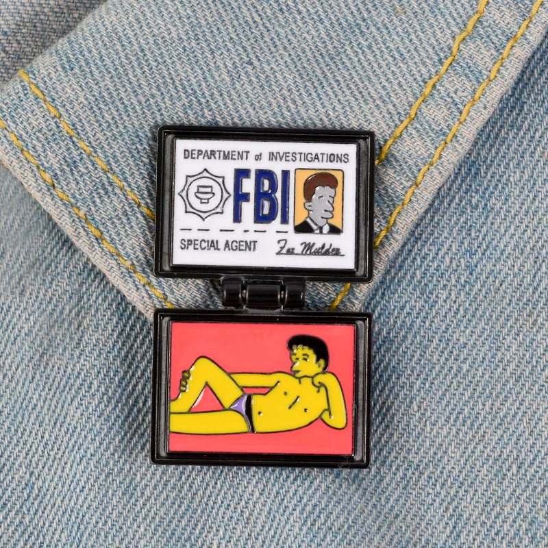 Симпсоны брошь X-file FBI Fox Mulder ID Card эмалированная булавка на лацкан Значки для посылка ювелирные изделия для одежды Подарки для женщин и мужчин