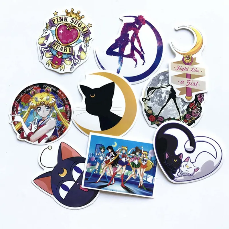 

9 Pcs/set Kawaii Japan Anime Sailor Moon Stickers Norepeat for Pad Phone Case Laptop Car Skateboard Helmet Bicycle Suitcase