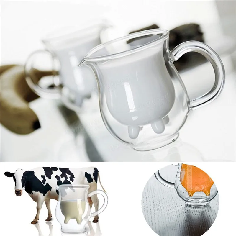 

KCASA 1Pc Creative Double Glass Cup Microwaveable Heat Milk Cups Tea Fruit Juice Mug Drinkware Gift