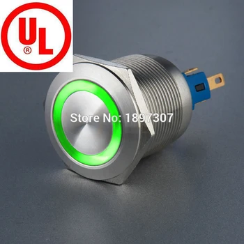 

22mm Latching metal push button switch with Green Ring LED 6V,12V,24V,110V,230V Self Locking Switch