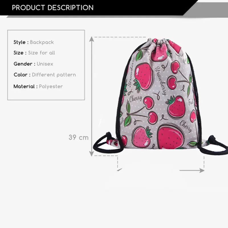 ЛОМ токойское новые модные Для женщин рюкзак на шнурке 3D печати фрукты узор путешествия softback Для женщин mochila шнурок