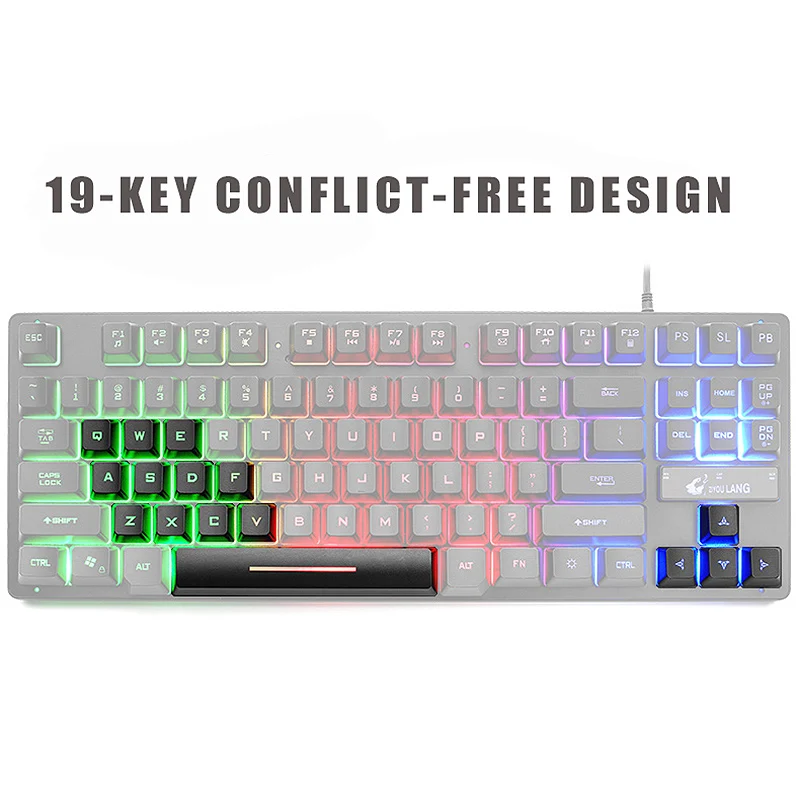 HOT ZIYOU LANG Проводная игровая клавиатура 87 клавиш Rgb микс подсветка светящаяся для