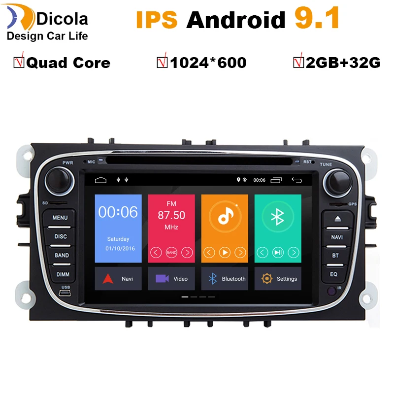 

Android 9.1 Quad Core 1024*600 ROM 32G Car DVD Player GPS For FORD Mondeo S-MAX Connect FOCUS 2 2008 2009 2010 2011 with wifi