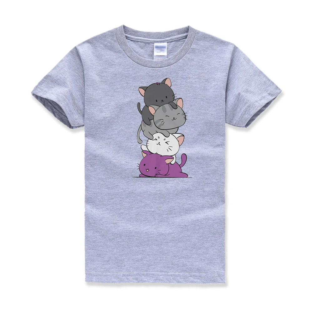 Кавайная одежда-Милая футболка с котом/Повседневная футболка с принтом "флаг гордыни", "Котенок", "Аниме", "туз", "полусексуал" и "Квин" - Цвет: Серый