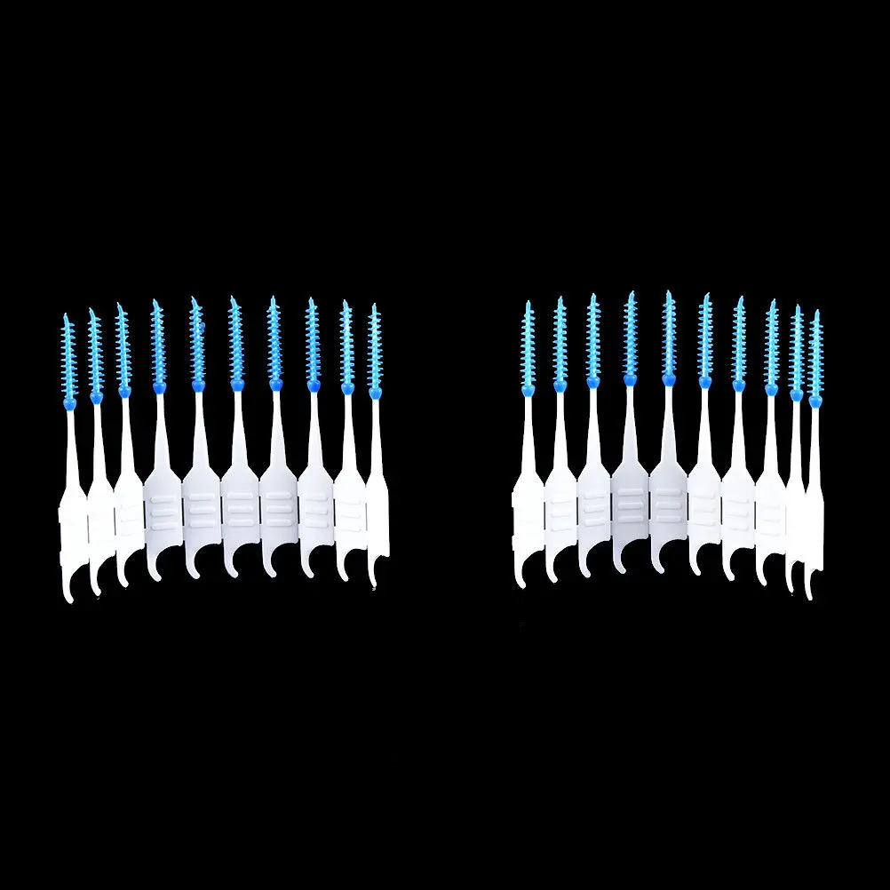 200pcs Blue White Dental Floss Interdental Brush Teeth Toothpick Soft Silicone Double-ended Tooth Picks Table Decoration Access