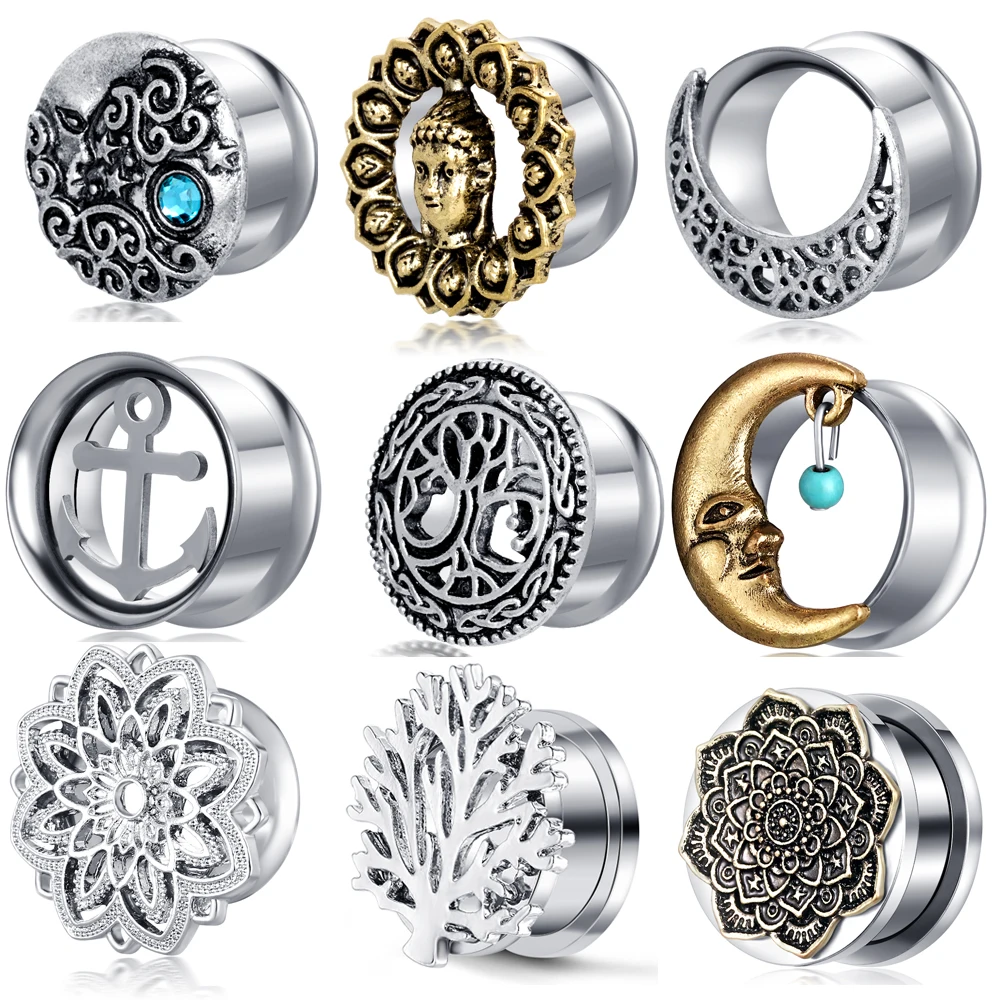Punk Silver Hollow Flesh Tunnel Plugs Stretcher Stainless Steel Star Design Punk Silver Hollow Flesh Tunnel Plugs Stretcher Stainless Steel Star Design