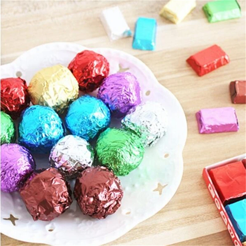 100pcs Square Foil Wrappers Package Sweets Candy Chocolate Lolly Wedding Decor